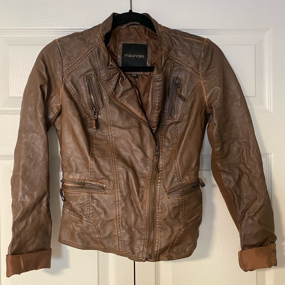 Fitted Faux-Leather Moto Jacket